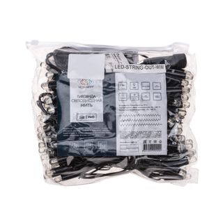 Гирлянда Нить (дюраплей) 20м, постоянное свечение, черный ПВХ, 24В, цвет Тёплый белый (трансформатор